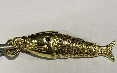 ARTICULATED 14K GOLD ENAMEL KOI FISH PENDANT CHARM, ITALIAN Vintage Articulated Italian 14K