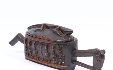 African Mali Dogon Zoomorphic Carved Wood Chariot Tobacco leaf container Box. 6 1/2"H x 19 1/2"W x 4
