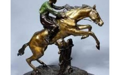 After Antione Bofill, Jumping Horse With Jockey Bronze