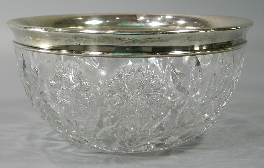 American Cut Glass Bowl with Gorham Sterling Silver Rim