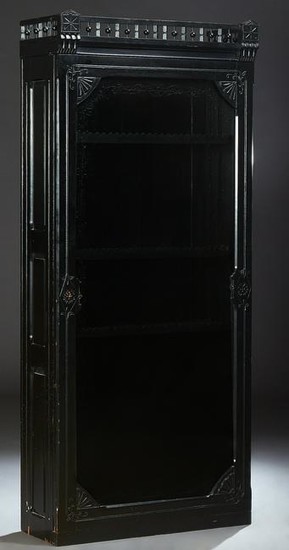 American Ebonized Bookcase, 19th c., the stick and ball