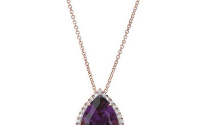 Amethyst And Diamond Teardrop Pave Halo Slide Pendant In 14k Rose Gold (16x12mm)