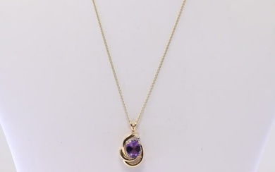 Amethyst & Diamond Pendant / Necklace 14Kt.