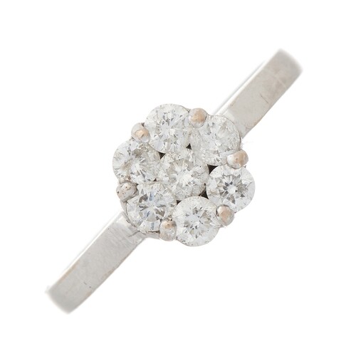 An 18ct gold brilliant-cut diamond floral cluster ring, esti...