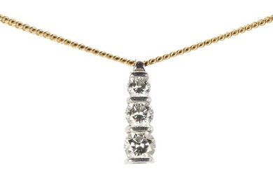 An 18ct gold diamond three stone pendant and chain