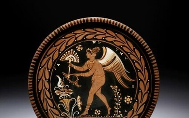 An Apulian Red-Figured Plate with Striding Eros