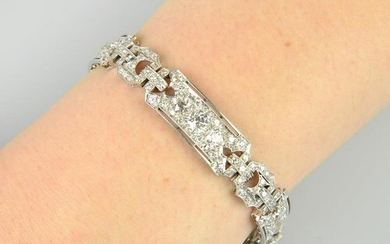 An Art Deco platinum diamond bracelet. Estimated total