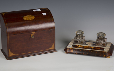 An Edwardian mahogany letter box with fan inlaid decoration, height 21cm, width 26cm, depth 13cm, to