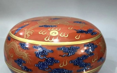 An Iron Red and Gilt Circular Box and Cover