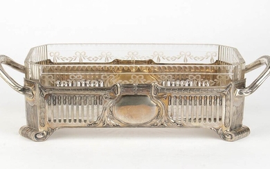 An Italian liberty silver 800/1000 and crystal centrerpiece -...