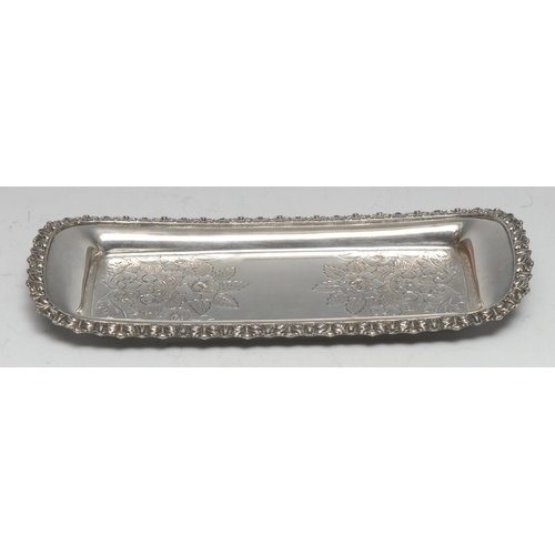 An Old Sheffield Plate shaped rounded rectangular chased and...