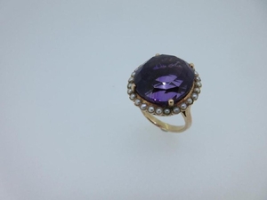 An amethyst and seed pearl ring