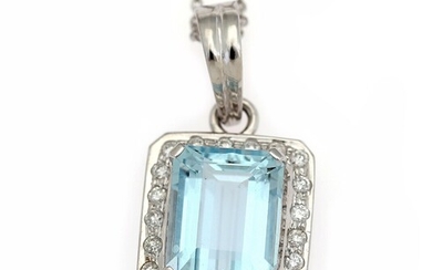 SOLD. An aquamarine and diamond necklace set with an aquamarine encircled by numerous diamonds, mounted...