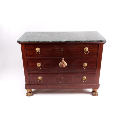 An early 19th century French Empire marble-topped mahogany c...