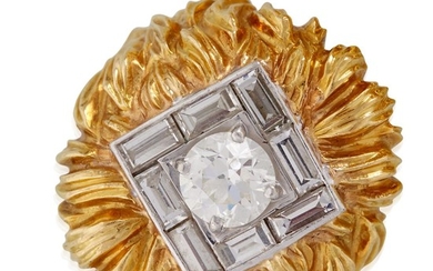 An eighteen karat gold and diamond ring the textured...