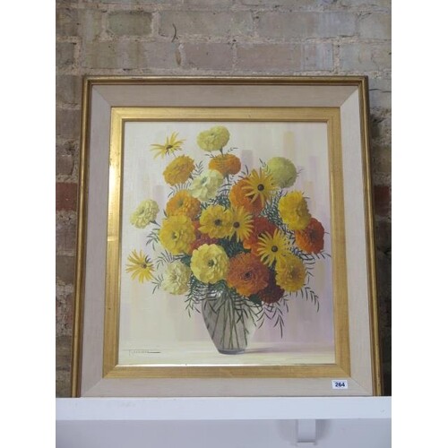 An oil on canvas entitled French Marigolds by Madame Rouvier...