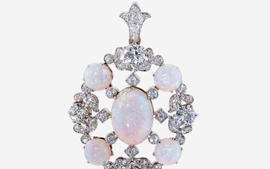 An opal, diamond, and eighteen karat gold pendant, Tiffany & Co.