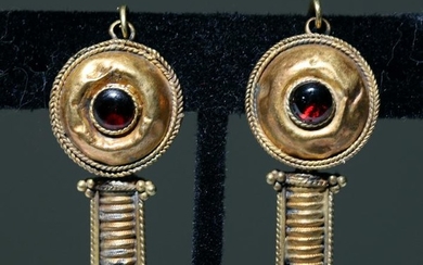 Ancient Sassanian 24K Gold and Garnet Earrings