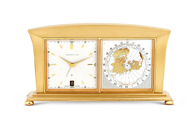 Angelus. A Fine Gilt Metal 8-Days Presentation World Time Desk Clock with date and alarm, Retailed by Tiffany & Co.