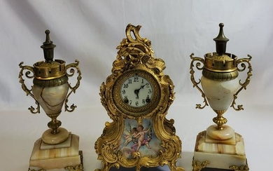 Ansonia Mantel Clock and Garniture Set
