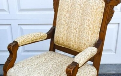Antique 19th C Victorian Era Throne Form Armchair