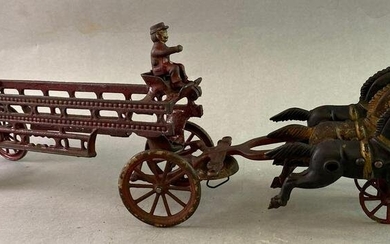Antique Cast Iron Fire Ladder Wagon