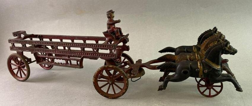 Antique Cast Iron Fire Ladder Wagon