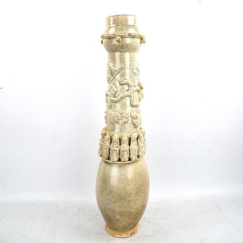 Antique Chinese glazed ceramic storage urn, late Song to Yua...