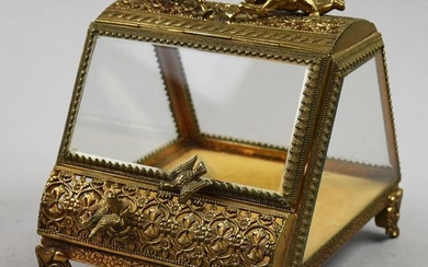 Antique French Putti & Dove Ormolu Jewelry Casket