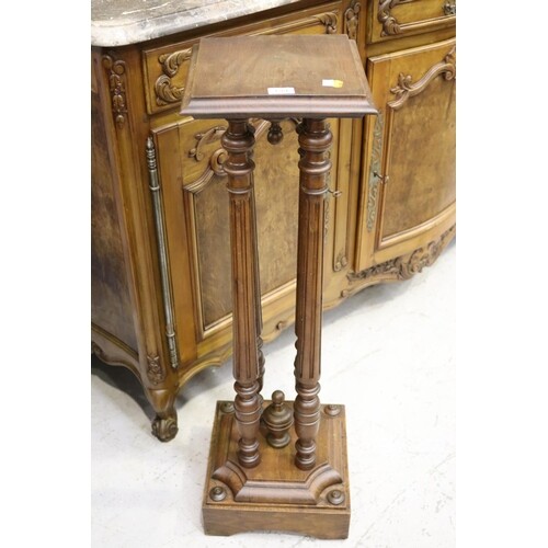 Antique French beech and walnut four column jardiniere stand...