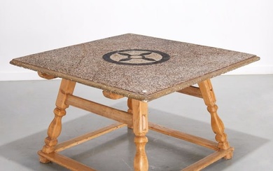 Antique Swiss pine table with terrazzo top