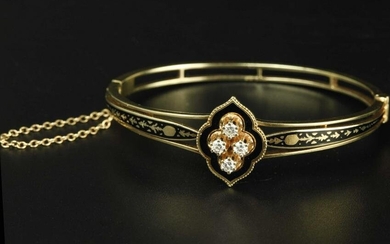 Antique Victorian 14K gold, diamond, and enamel bracelet, marked "14kp GP"