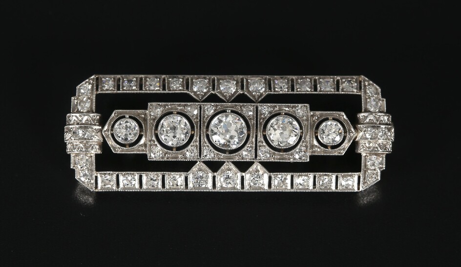 Art Deco Diamond Set Platinum Panel Brooch