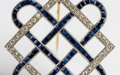 Art Deco Platinum 14k Diamond Sapphire Pin Brooch