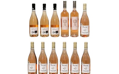Assorted Rosé: Le Pigeonnier Rosé, Pazac, Costieres de Nimes, 2021, seven bottles and five others