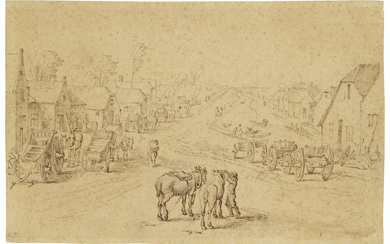 Attributed to Jan Brueghel the Elder (Brussels 1568-1625 Antwerp), A village street along a canal