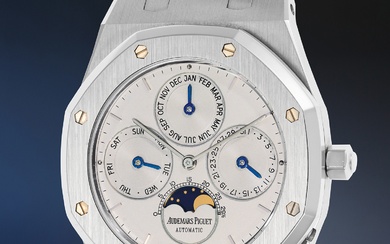 Audemars Piguet, Ref. 25654ST.OO.0944ST.01 A beautifully preserved and highly attractive stainless steel perpetual calendar wristwatch with moon phase, bracelet, Extract from the Archives, winding box, and setting pin