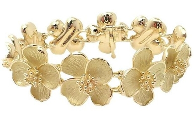 Authentic! Vintage Tiffany & Co 18K Yellow Gold Dogwood Flower Link Bracelet