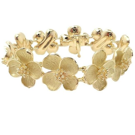 Authentic! Vintage Tiffany & Co 18K Yellow Gold Dogwood Flower Link Bracelet