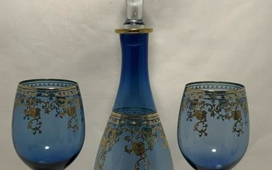 BLUE CRYSTAL WITH 22K GOLD SWAG DECANTER SET
