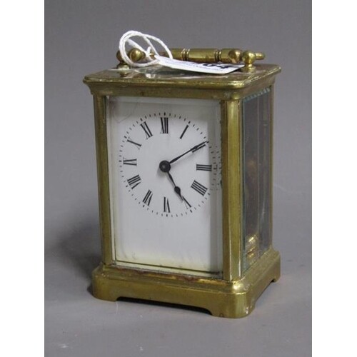 BRASS CARRIAGE CLOCK AND CASE, CASE 13CM H