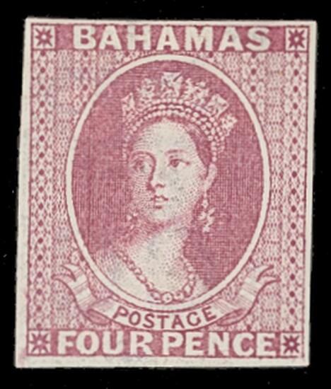 Bahamas 1863-77 Watermark Crown CC Imperforate Plate Proofs 4d. bright rose, watermark reversed...