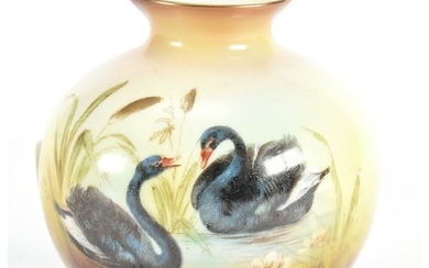 Ball Vase, Unmarked Prussia, Rare Black Swan Decor