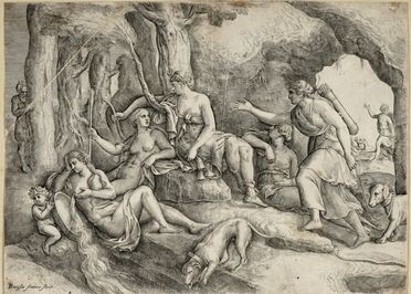 Battista Franco (Venezia, - 1561), Annunciazione con Dio Padre e angeli. Post 1530.