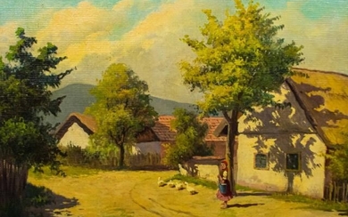 Bela Barsi Oil on Canvas Village Landscape