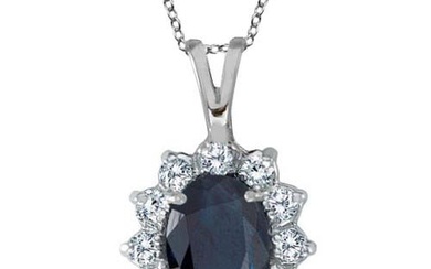 Blue Sapphire and Diamond Accented Pendant 14k White Gold 1.70ctw