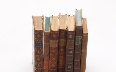 Books, 7, among others, New Testament writings by Samuel Ödmann, Carl Lindgren and Fables de la Fontaine, 19th century.