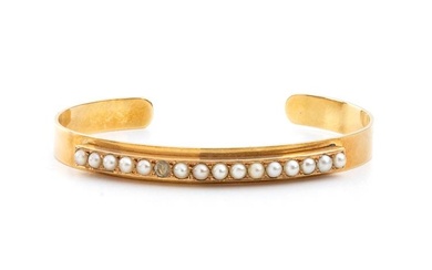 Bracciale rigido in oro con perle