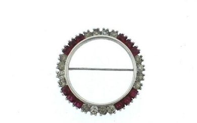 C.1920 STERLING SILVER PIN BROOCH RED & WHITE STONES