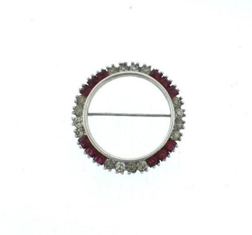 C.1920 STERLING SILVER PIN BROOCH RED & WHITE STONES